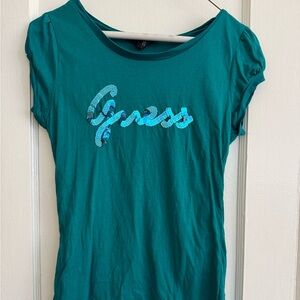 Guess Teal Short-Sleeve Sequin Logo Tee